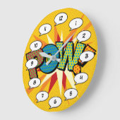 Grande Horloge Ronde Livre de BD Pop Art POW (Angle)