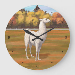 Grande Horloge Ronde Llama blanche dans les pâturages agricoles d'autom