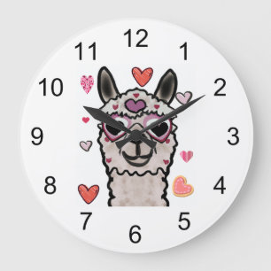 Grande Horloge Ronde Llama cool avec lunettes de coeur