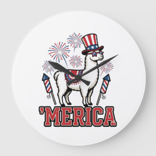 Grande Horloge Ronde Llama Patriotique Merica Design Vectoriel Vintage_