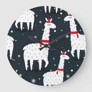 Grande Horloge Ronde Llamas colorées : Animal neigeux Sans Seamless.
