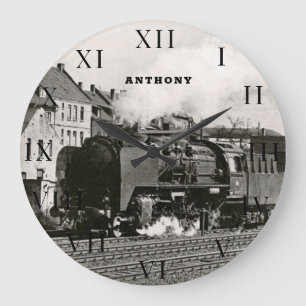 Grande Horloge Ronde Locomotive à vapeur vintage chemin de fer