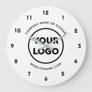 Grande Horloge Ronde Logo de Custom Business et texte White Background