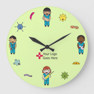 Grande Horloge Ronde Logo de Cute Multicultural Germ Fighters Custom