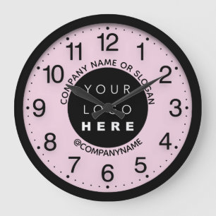 Grande Horloge Ronde Logo de l'entreprise Abstrait Pink Pastel Nom du S