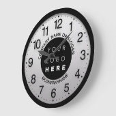 Grande Horloge Ronde Logo de l'entreprise Grey Silver Nom Slogan (Angle)