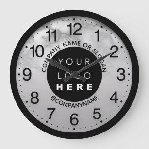 Grande Horloge Ronde Logo de l'entreprise Marbre gris noir Nom Slogan