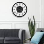 Grande Horloge Ronde Logo de l'entreprise Noir Blanc Silver Nom Slogan<br><div class="desc">Unique minimaliste et décoratif Correspond à la mode réelle dans la décoration maison. Vous pouvez modifier la forme et la couleur de la main.</div>