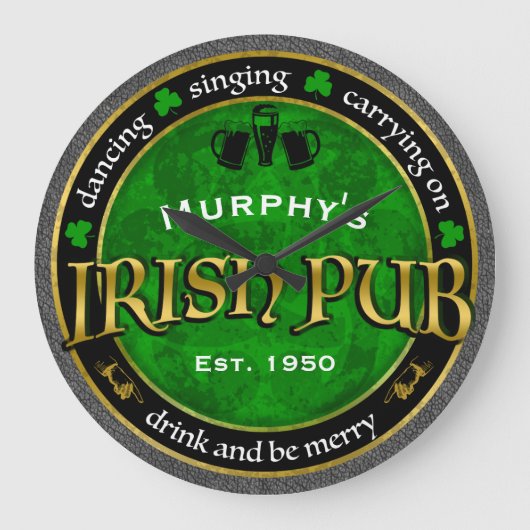 Grande Horloge Ronde Logo de Personalized, Round Irish Pub (Recto)