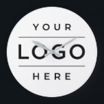 Grande Horloge Ronde Logo d'entreprise blanc personnalisé<br><div class="desc">L'horloge personnalisée pour votre entreprise ou votre bureau à domicile présente votre logo. L'échelle du logo et la couleur blanche de l'arrière - plan peuvent être ajustés. Veuillez contacter le concepteur pour obtenir de l'aide à l'adresse kathleen@plushpaper.com</div>