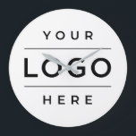 Grande Horloge Ronde Logo d'entreprise blanc personnalisé<br><div class="desc">L'horloge personnalisée pour votre entreprise ou votre bureau à domicile présente votre logo. L'échelle du logo et la couleur blanche de l'arrière - plan peuvent être ajustés. Veuillez contacter le concepteur pour obtenir de l'aide à l'adresse kathleen@plushpaper.com</div>