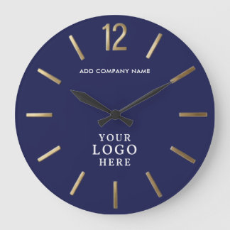 Grande Horloge Ronde Logo d'entreprise bleu marine et or