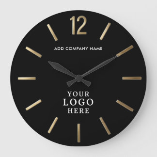 Grande Horloge Ronde Logo d'entreprise Classique Noir et Or