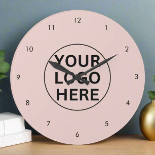 Grande Horloge Ronde Logo d'entreprise promotionnel Blush Pink