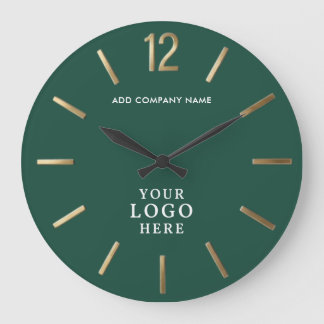 Grande Horloge Ronde Logo d'entreprise vert émeraude et or