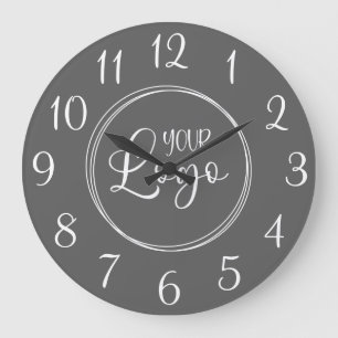Grande Horloge Ronde Logo élégant à chiffres en gris foncé et blanc ave