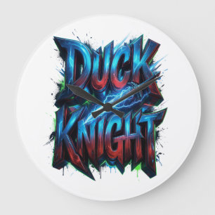 Grande Horloge Ronde Logo graffiti 3D Chevalier Canard Cyber