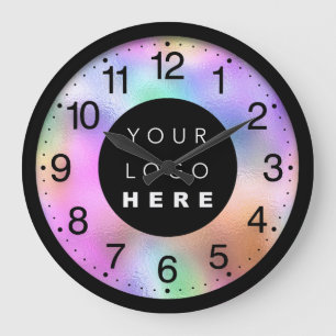 Grande Horloge Ronde Logo Holographique rose moderne personnalisé