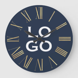 Grande Horloge Ronde Logo ou image personnalisé sur fond bleu marine