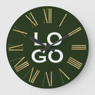 Grande Horloge Ronde Logo ou image personnalisée sur Forest Green