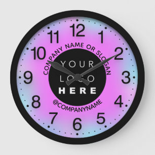 Grande Horloge Ronde Logo personnalisé de l'entreprise Pink Blue Nom S