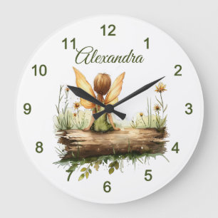 Grande Horloge Ronde Lonely Fairy assis sur un journal