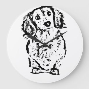 Grande Horloge Ronde Longue Cheveux Dachshund Amant Cadeau Doxie Maman 