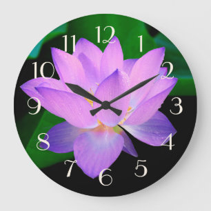 Grande Horloge Ronde Lotus Bleu Belle Fleur Violette