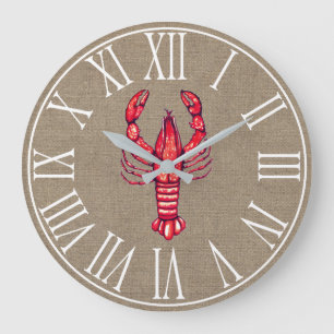 Grande Horloge Ronde Louisiana Cajun Crawfish & Faux Burlap