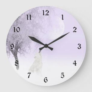 Grande Horloge Ronde Loup blanc d'hurlement