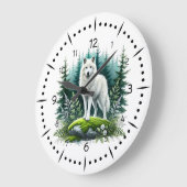 Grande Horloge Ronde Loup blanc majestueux en forêt (Angle)