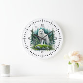 Grande Horloge Ronde Loup blanc majestueux en forêt (Maison)