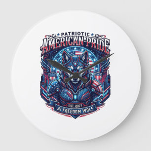 Grande Horloge Ronde Loup cyberpunk de la liberté de l'IA patriotique F
