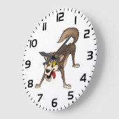 Grande Horloge Ronde Loup de dessin animé avec une expression de folie (Angle)