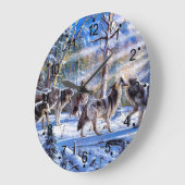 Grande Horloge Ronde Loups gris peint (Angle)