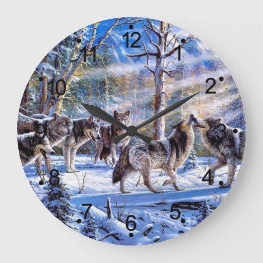 Grande Horloge Ronde Loups gris peint (Recto)