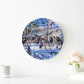 Grande Horloge Ronde Loups gris peint (Maison)