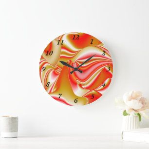 Grande Horloge Ronde Love and Gold Abstrait 3D Rainbowart