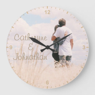 Grande Horloge Ronde Love Couples Photo Template Names Digits Numbers