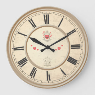 Grande Horloge Ronde Love Hearts & Bird Cage 