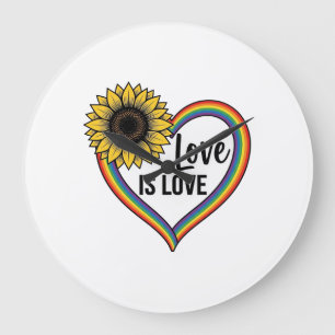Grande Horloge Ronde Love Is Love Tournesol Cœur Vintage Vector T-Shirt