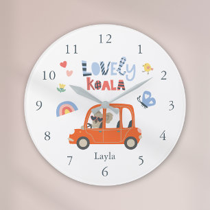 Grande Horloge Ronde Lovely Koala Little Girl Prénom mignon animal