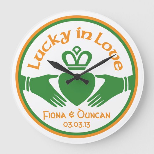 Grande Horloge Ronde Lucky in Love Irish Claddagh Mariage Anniversaire (Recto)