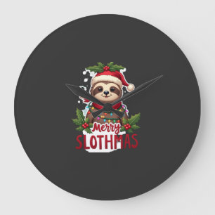 Grande Horloge Ronde Lumières de Noël drôles de paresseux Joyeux Slothm
