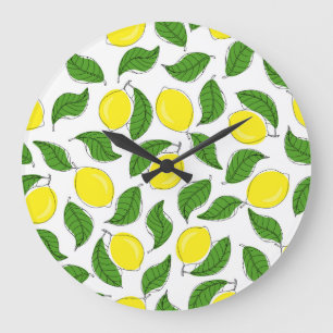 Grande Horloge Ronde Lumineux citrons vert Feuille Motif