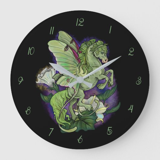 Grande Horloge Ronde Luna Moonduster Moth Fairy Horse Large Clock (Recto)