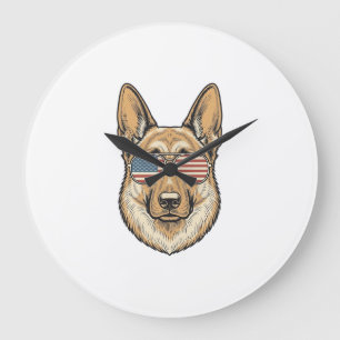 Grande Horloge Ronde Lunettes de soleil patriotiques Berger allemand Ar