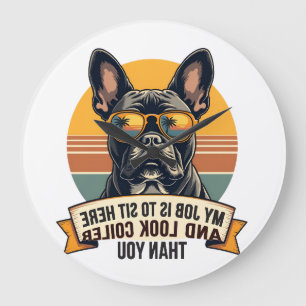 Grande Horloge Ronde Lunettes de soleil Vintage Bouledogue français Mon