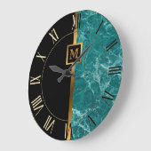 Grande Horloge Ronde Luxe Elégant Marbre Noir Or Moderne (Angle)