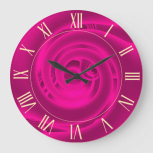 Grande Horloge Ronde Luxe moderne Neon rose Abstrait Floral Rose